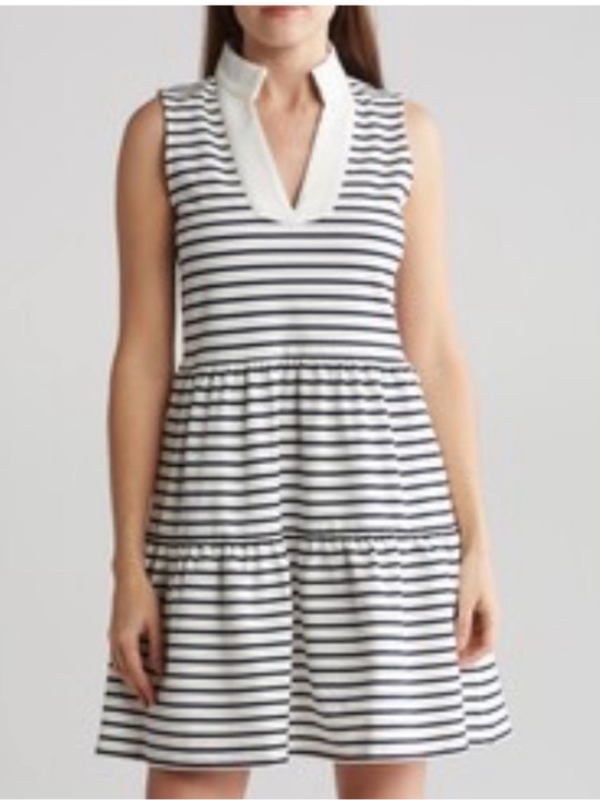 Eliza J Dresses & Skirts - ELIZA  J stripped Sleeveless V-Neck Tiered Dress - White & Navy! 10